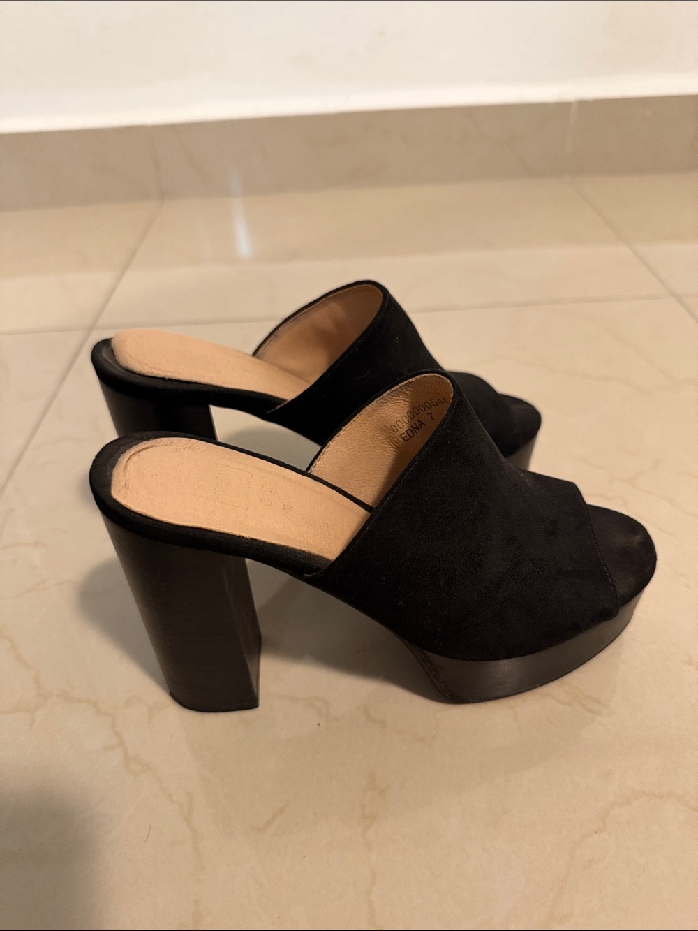 ShuShop Black Suede Platform Mule Heels